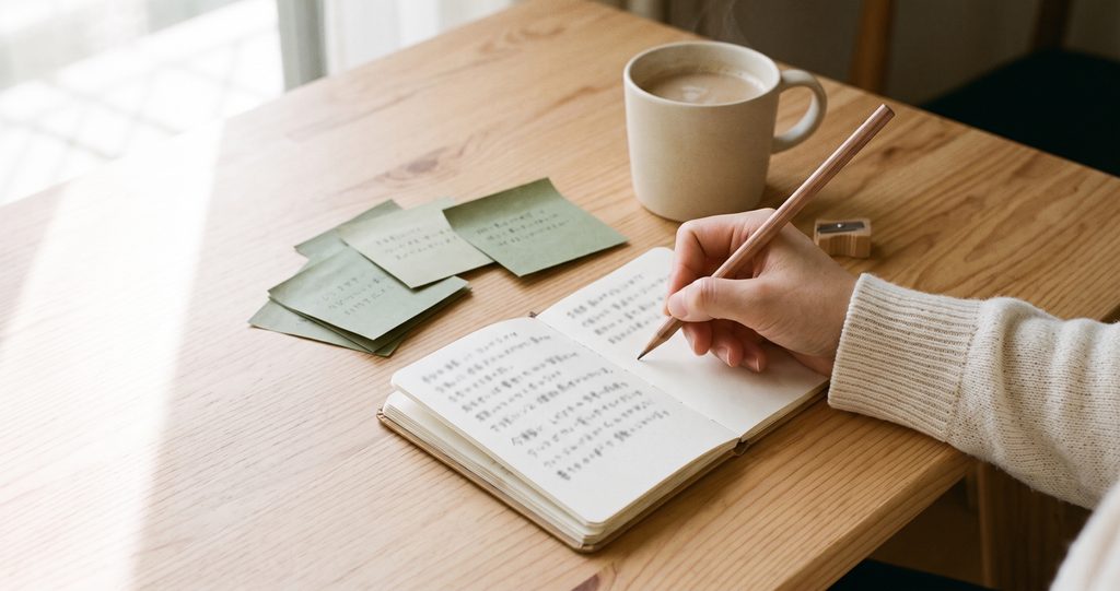義理ごとの仕事をノートに書き出す手元